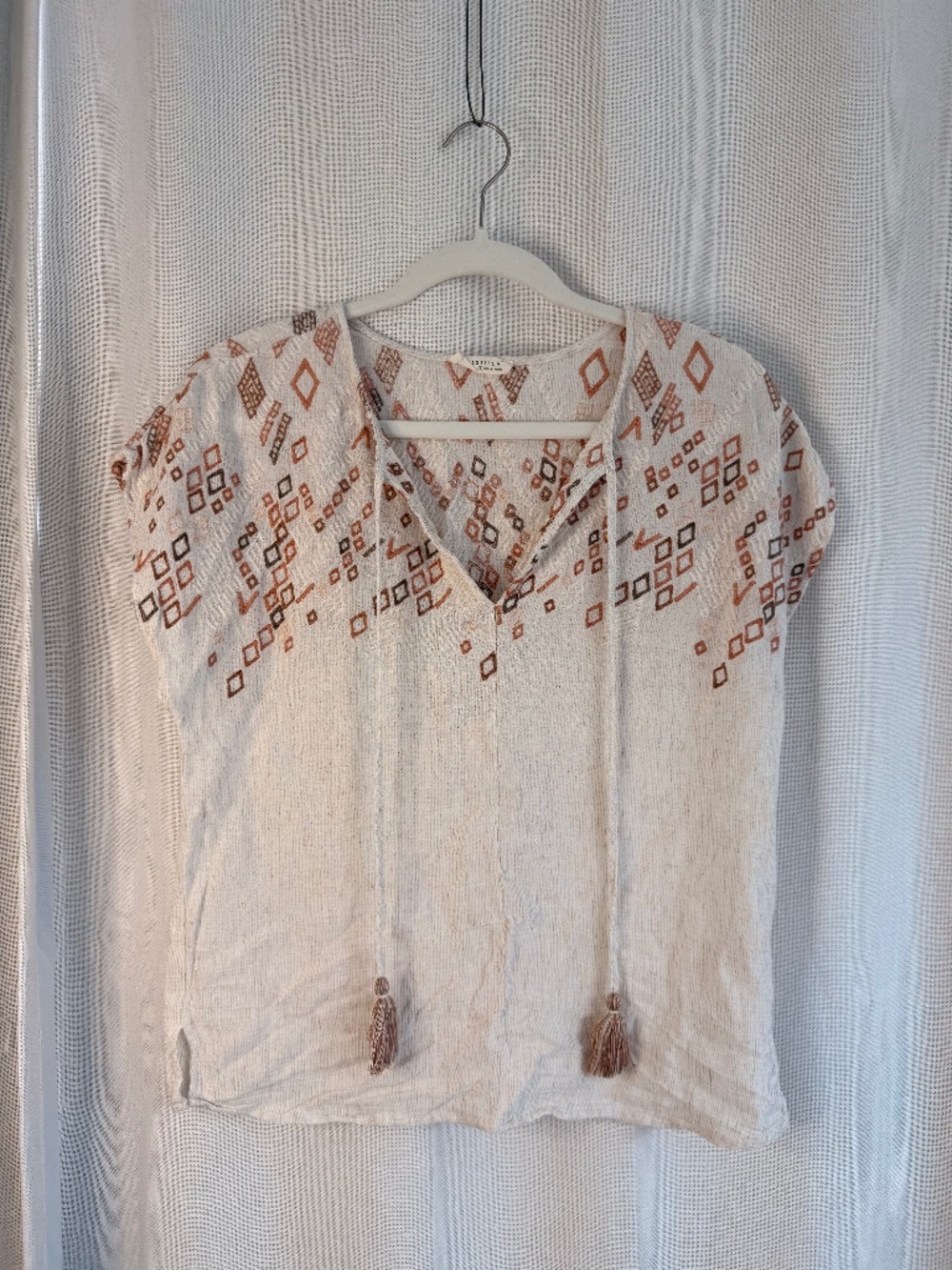Lovestitch Cream Embroidered Blouse in Beige & Brown Small
